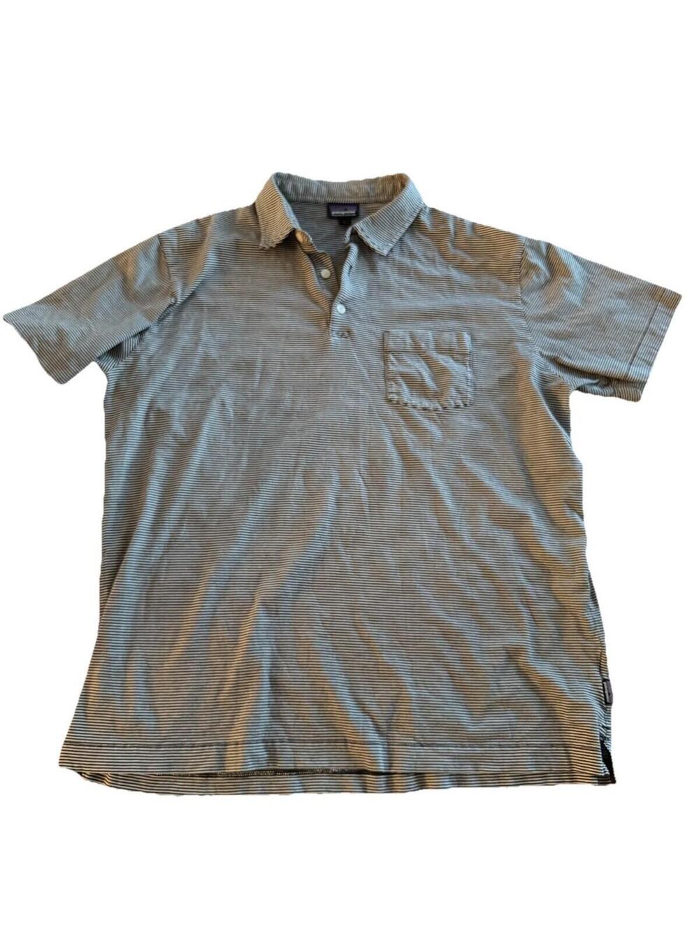Patagonia Polo Shirt Mens Large Stripe Organic Cotton Pocket Outdoor Golf Casual